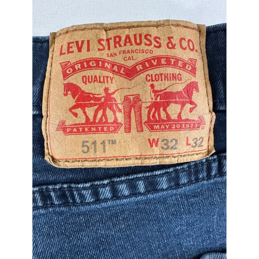 Levi's 511 Slim Fit Stretch Jeans Mens W32 L32 Blue‎ Denim Five Pocket Whiskers